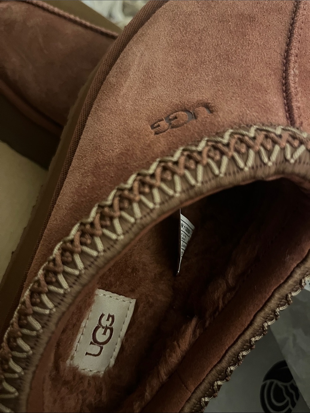 UGG Chestnut Suede Shearling Moccasin Slipper - Picture 7 of 7